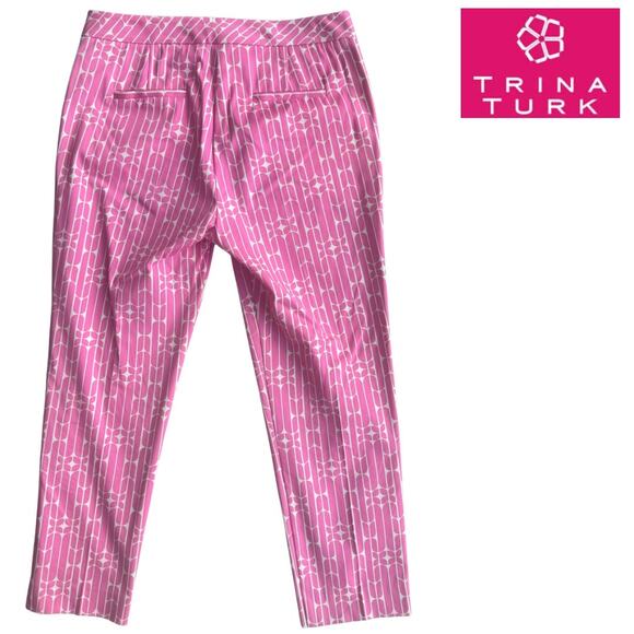 TRINA TURK REGULAR FIT MOSS 2 PANT Cara Cara Herringbone Cotton Candy Pink 8 EUC - Picture 4 of 9